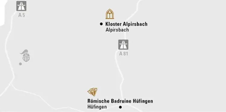 Illustration: Staatliche Schlösser und Gärten Baden-Württemberg, JUNG:Kommunikation GmbH Karte der Region "Mittelalterliches Klosterleben im Schwarzwald"